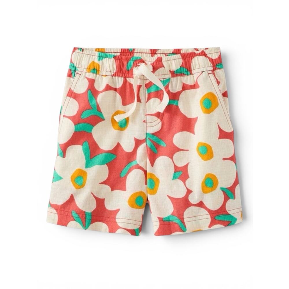 Hanna Andersson Bold Poppy on Coral Poplin Boys Shorts Size 3 NWT Pockets